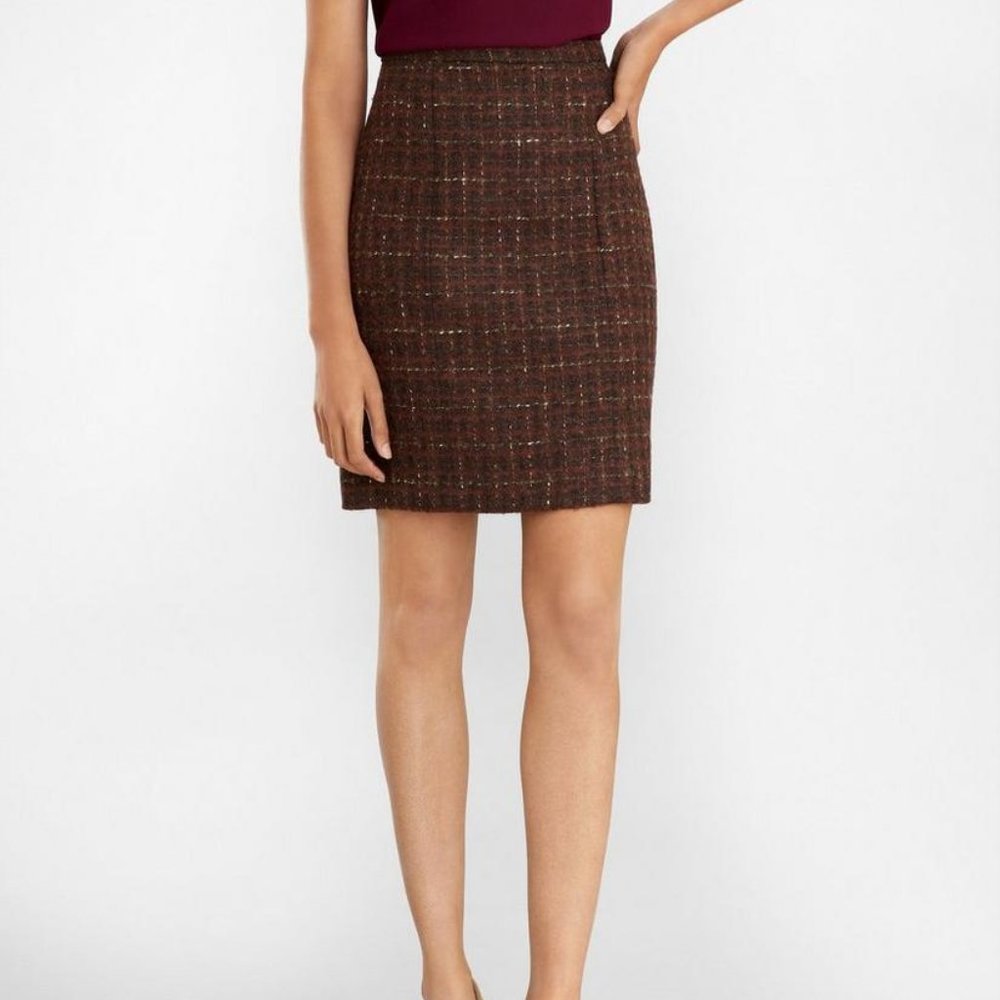 Brooks Brothers Checked Boucle Tweed A-Line Skirt